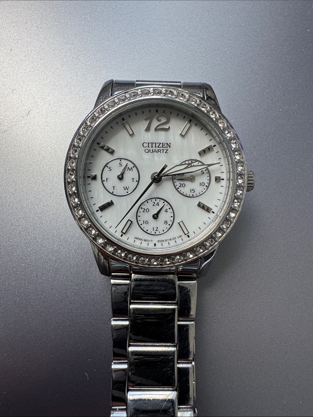Citizen Multifunction Crystal Bezel Stainless Steel Quartz Watch | White Dial |